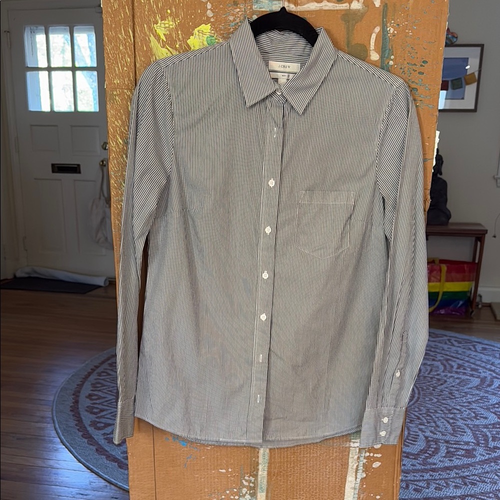 J. Crew Gray Blouse with Classic Collar and Long Sleeves